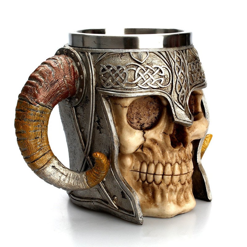 GuoShuang Stainless Steel Skull Mug Viking Drinking Cup Skeleton Resin Beer Stein Tankard Coffee Mug Tea Cup Halloween Bar Drinkware Gift - Image 3
